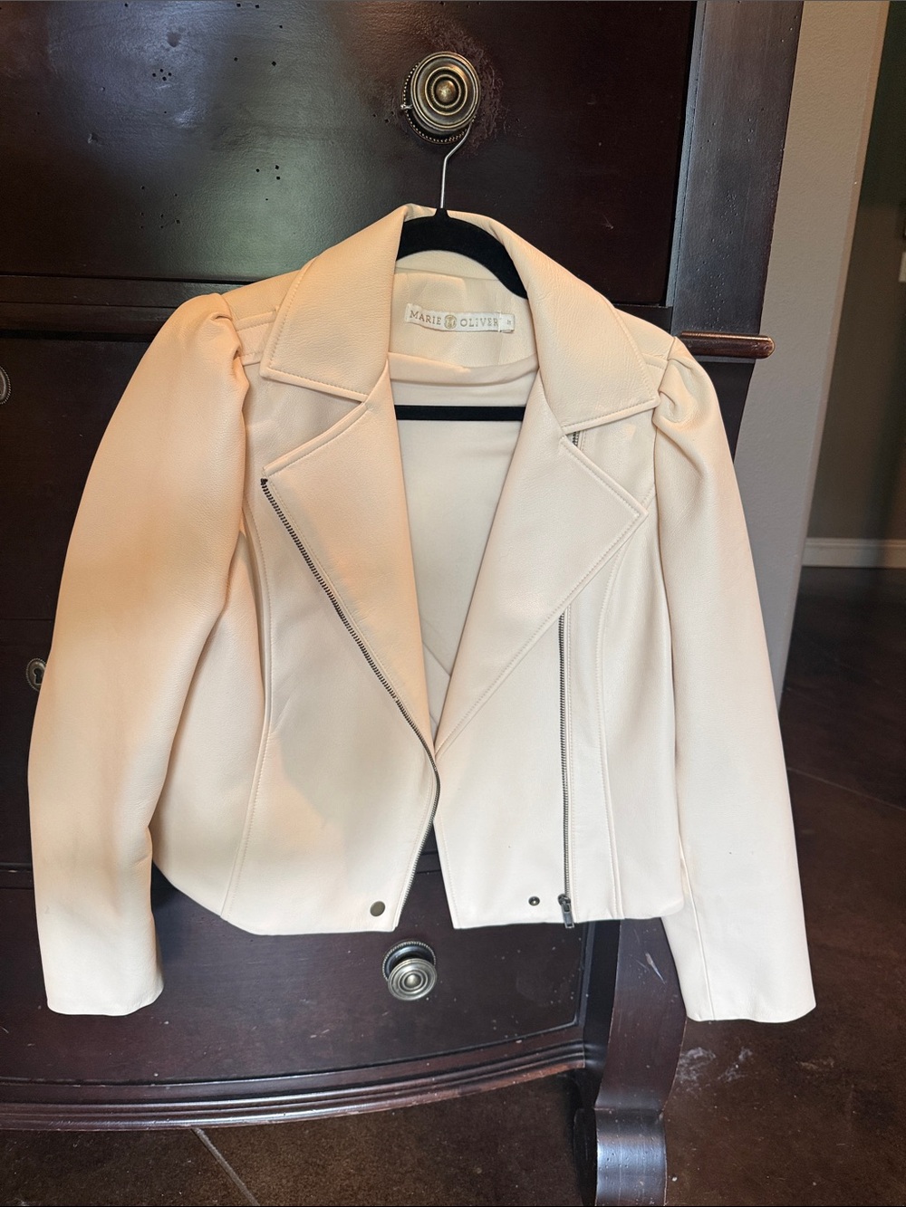 Marie Oliver Cream Puff-Shoulder Moto Jacket